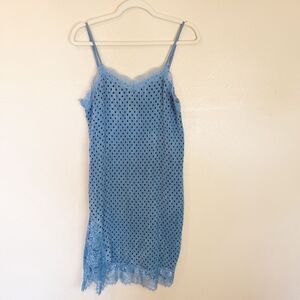 Free People Blue Satin Polka Dot Lace Trim Slip Size 4 Lingerie